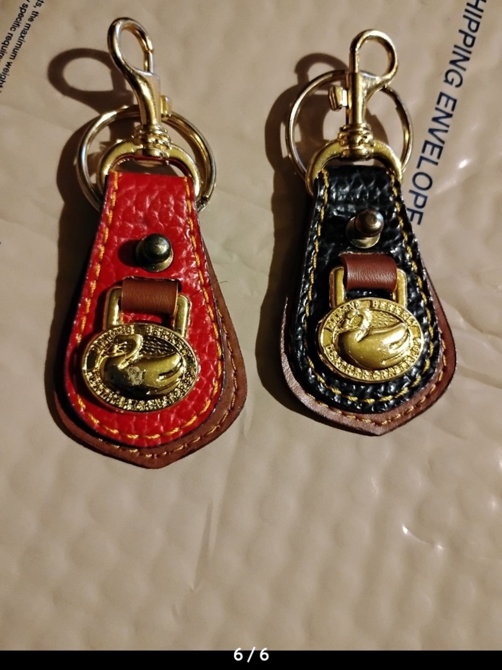 2#Leather Key Fob Pair with Gold Swan Medallions - Red & Black - Picture 6 of 6